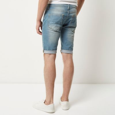 Light blue wash skinny fit denim shorts